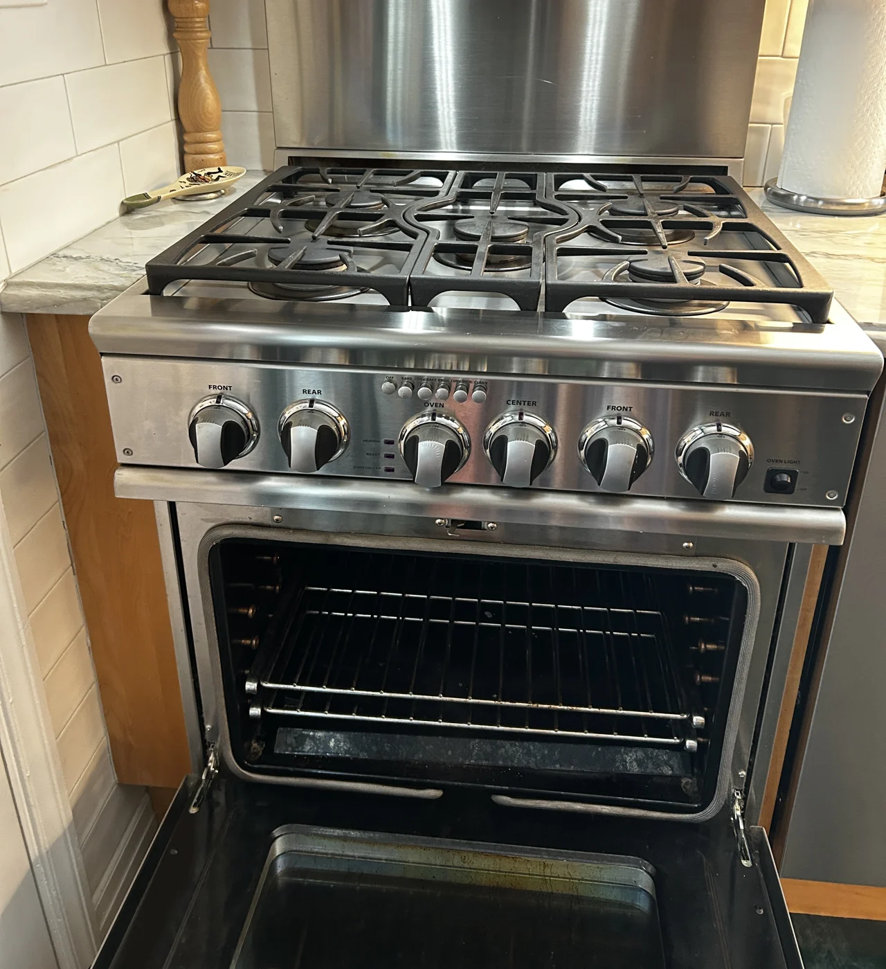 Range with the oven open from the owner’s work archive